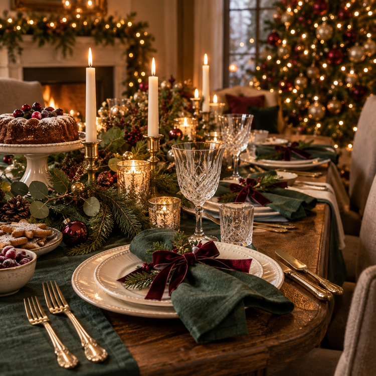 Festive dining scene in Noveliqo's Christmas palette