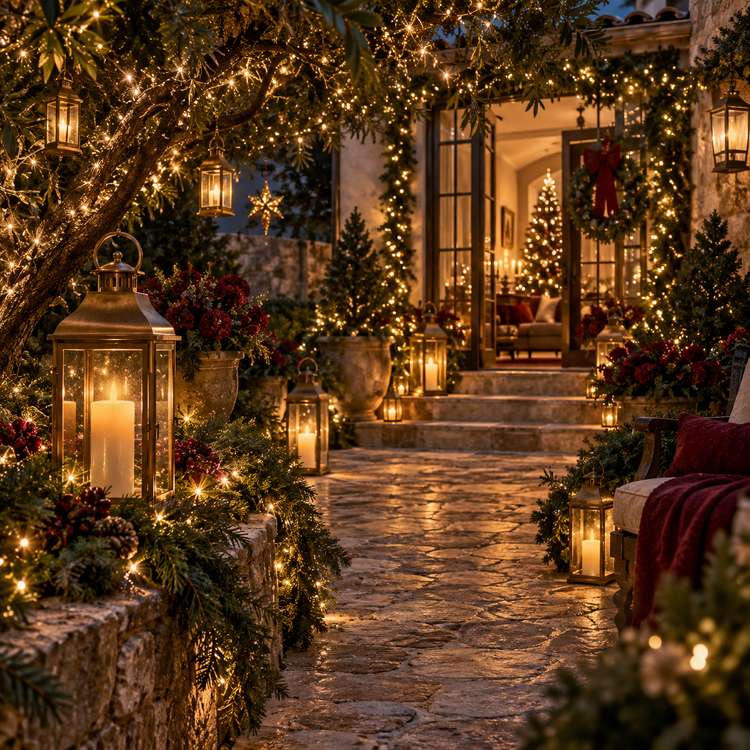 Festive lighting scene in Noveliqo's Christmas palette