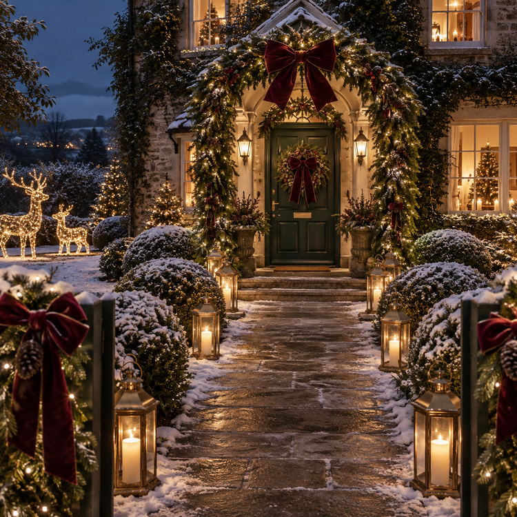 Christmas outdoor in warm forest green, burgundy and gold