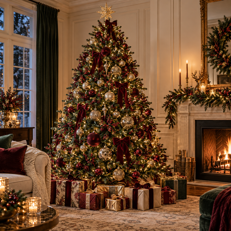 Festive trees scene in Noveliqo's Christmas palette