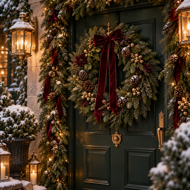 Festive wreaths scene in Noveliqo's Christmas palette