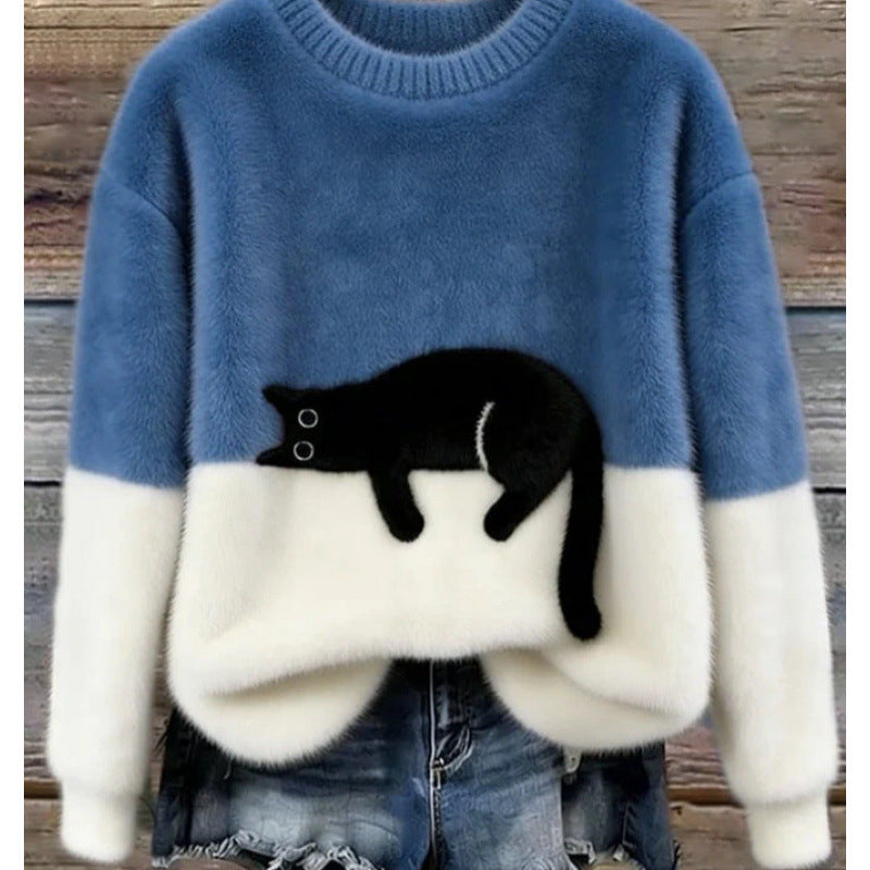 Womens 3D Printed Christmas Flannel Pullover Sweatshirt