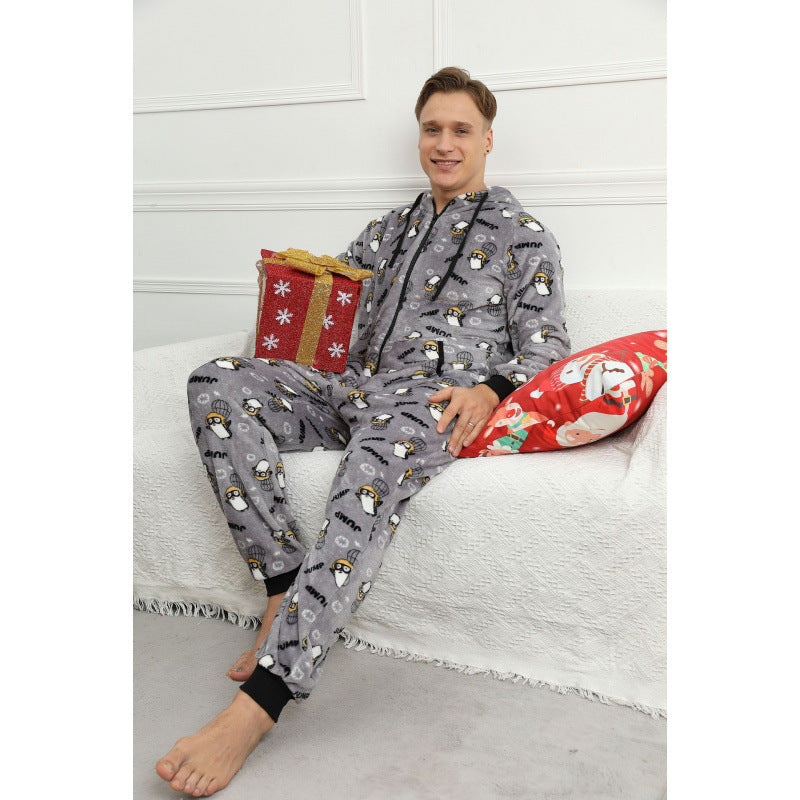 Mens Christmas Flannel Jumpsuit Pajamas