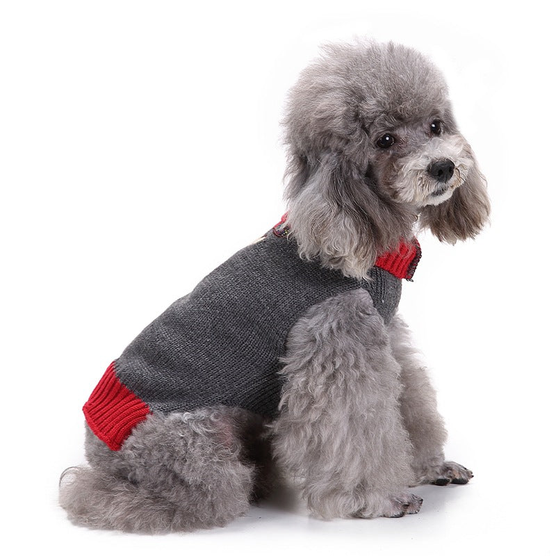 Christmas Dog Sweater Gray Fawn Knitted Pet Apparel