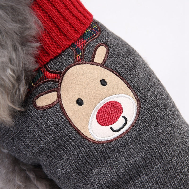 Christmas Dog Sweater Gray Fawn Knitted Pet Apparel