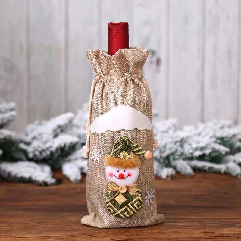 Christmas Linen Wine Bottle Cover Decorative Doll