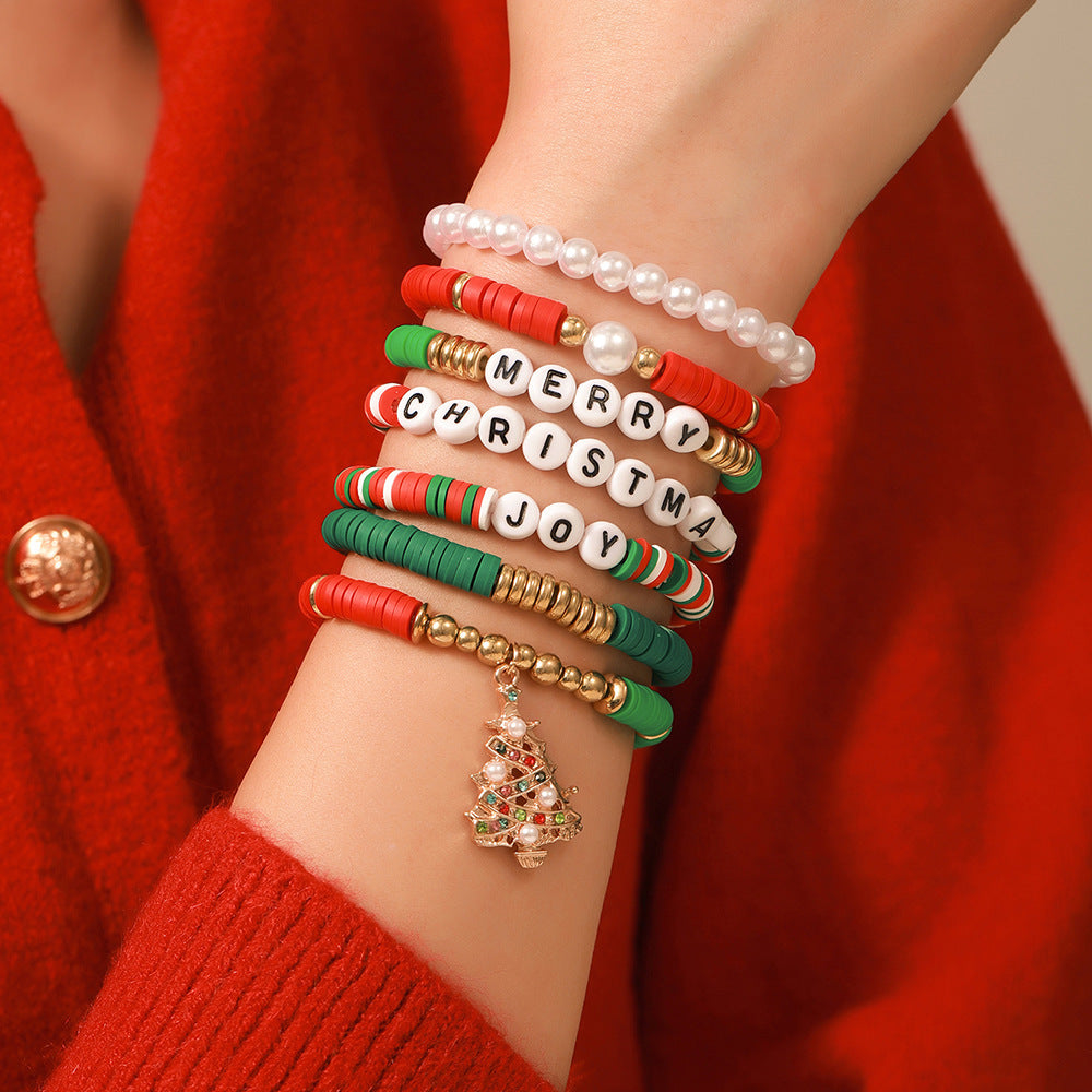 Christmas Beaded Bracelet Alloy Pendant Hand Chain
