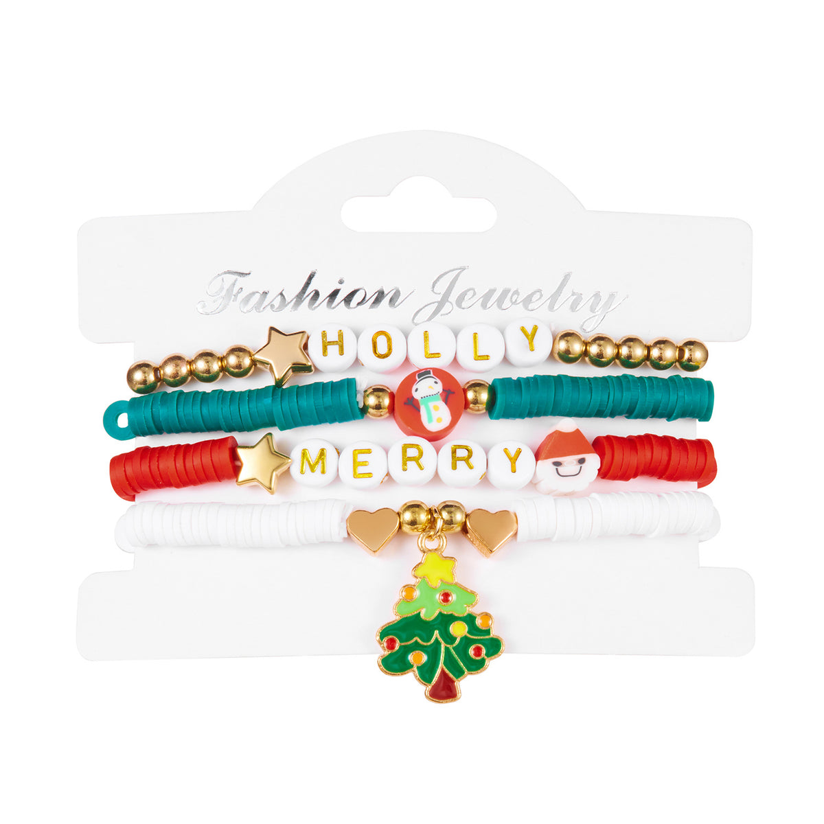 Christmas Series Pearl Soft Clay Rice Bead Bracelet Santa Bell Elk Pendant Bracelet Set