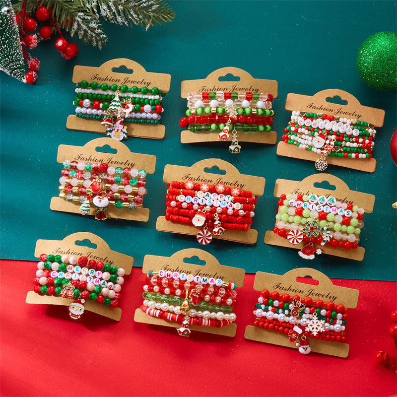 Christmas set of elastic polymer clay bead string jewelry