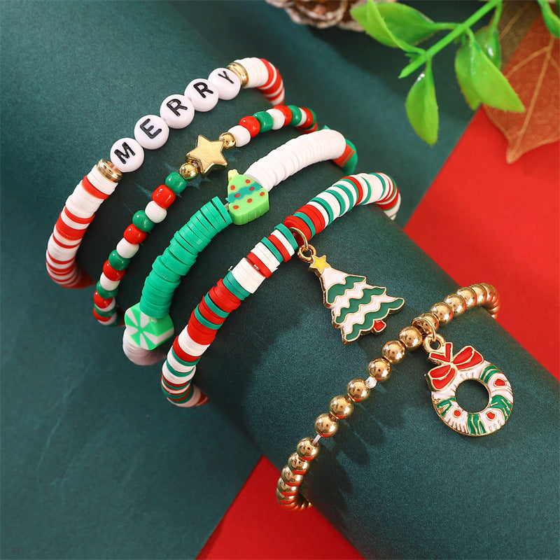 Christmas Bracelet Soft Clay Beaded Christmas Bracelet Set Santa Claus Bracelet