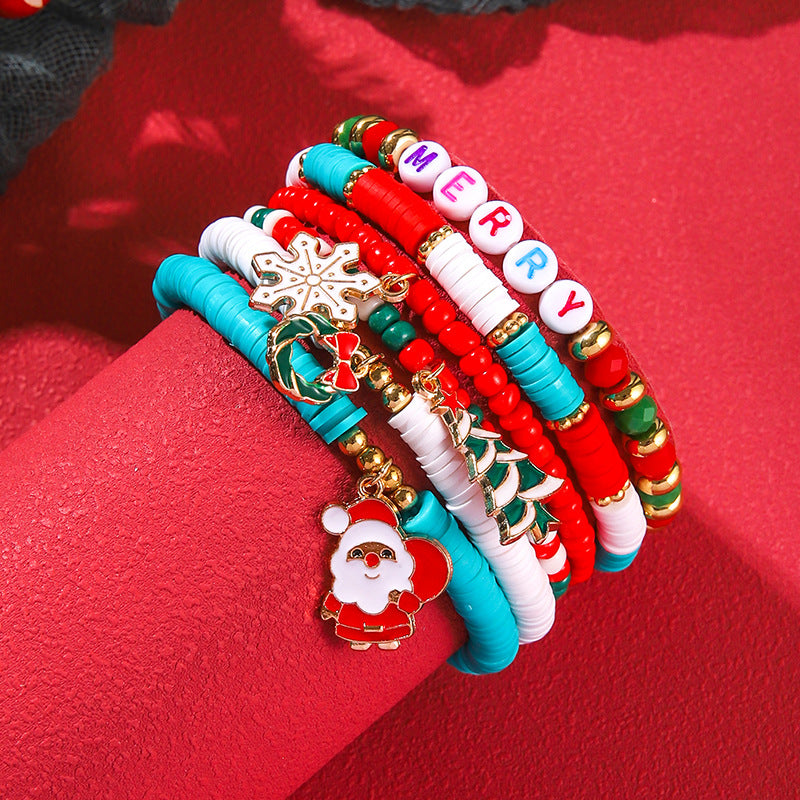 Christmas Beaded Bracelet Alloy Pendant Hand Chain