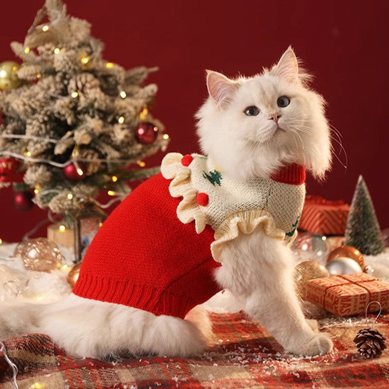 Christmas Pet Cat Sweater Winter Warm Anti-Hair
