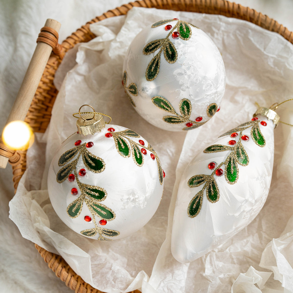 Hand-Painted Glass Christmas Ornament Set