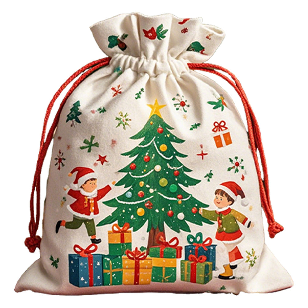 Christmas Cotton Drawstring Gift Bags for Parties