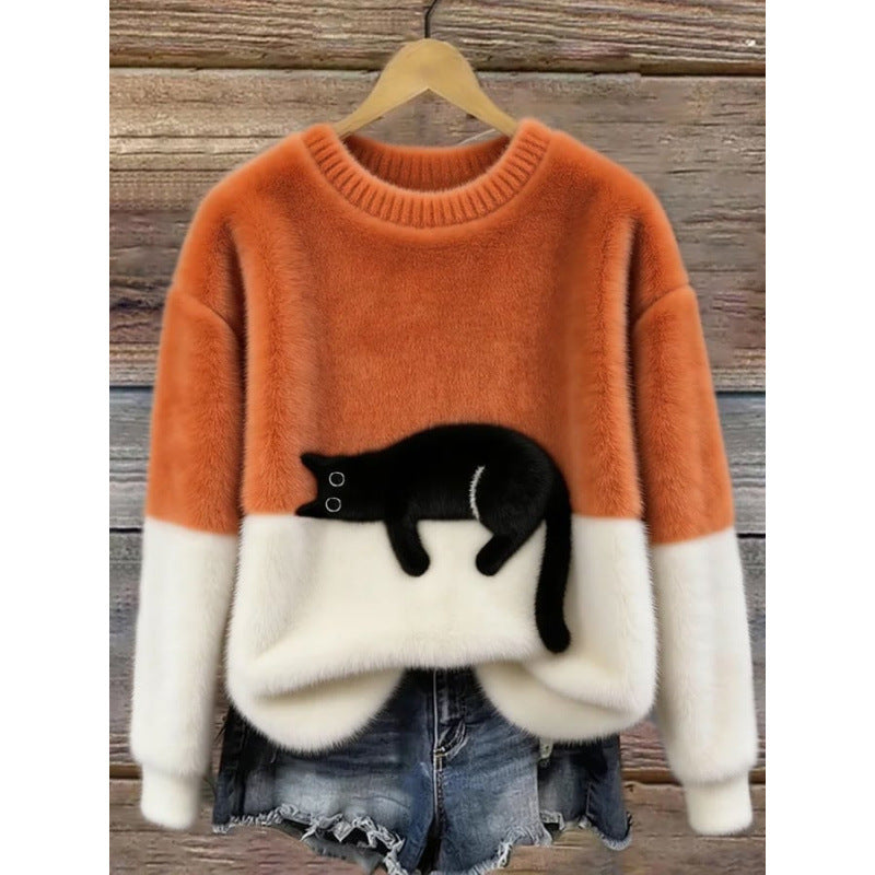 Womens 3D Printed Christmas Flannel Pullover Sweatshirt