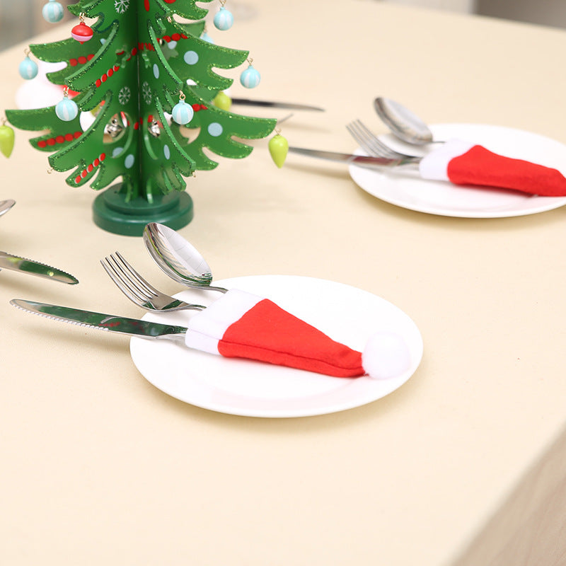 Christmas Hat Fork & Knife Cover Decoration