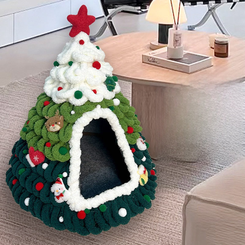 Christmas Tree Felt Cat Bed