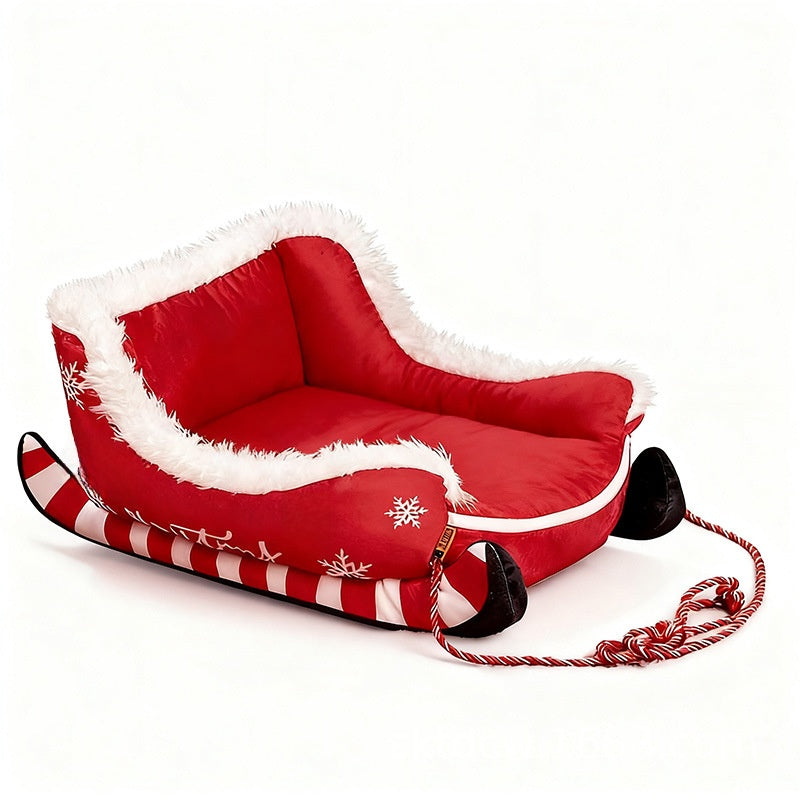 Christmas Sled Pet Kennel Warm Washable Dog Bed