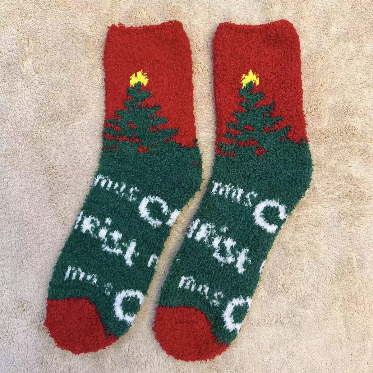 Plush Christmas Slipper Socks with Non-Slip Sole