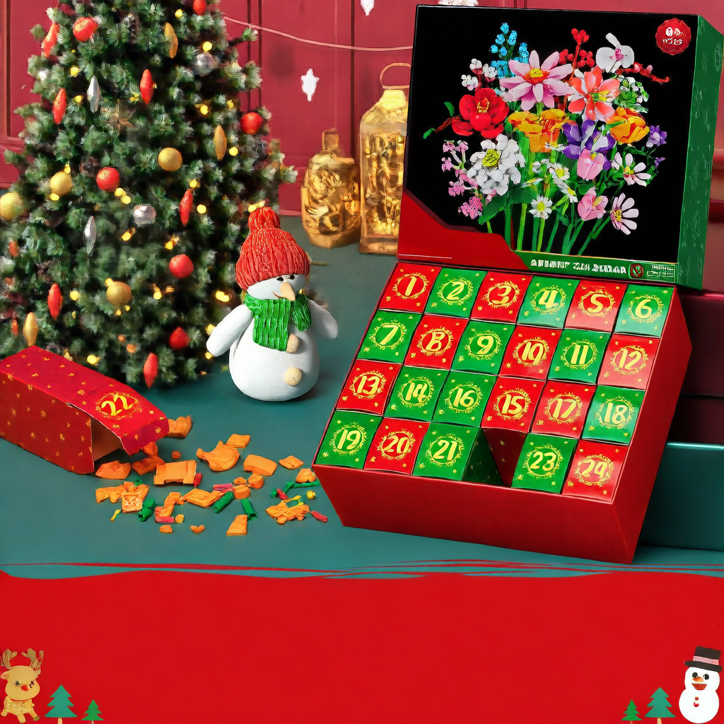 Flower Bouquet Christmas Countdown Building Blocks Toy
