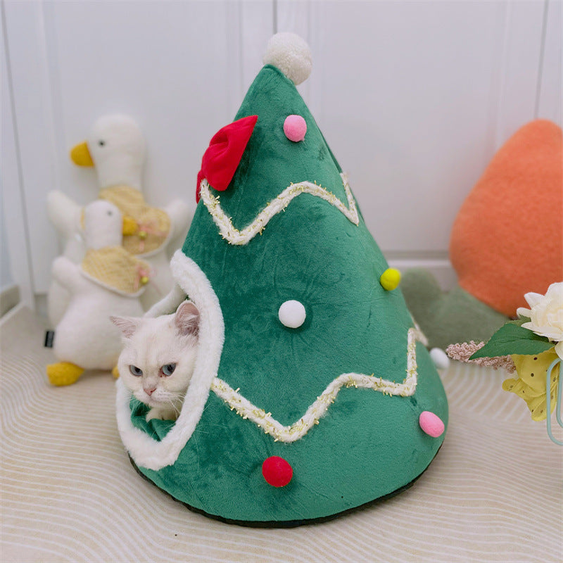 Christmas Tree Pet Nest with Bow