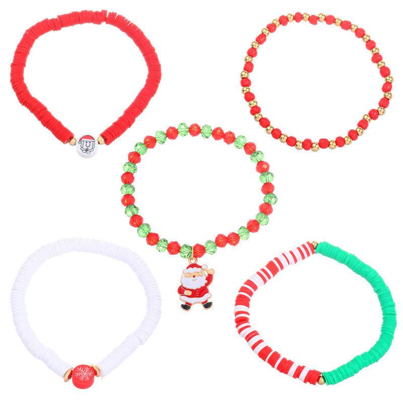 Christmas Bracelet Soft Clay Beaded Christmas Bracelet Set Santa Claus Bracelet