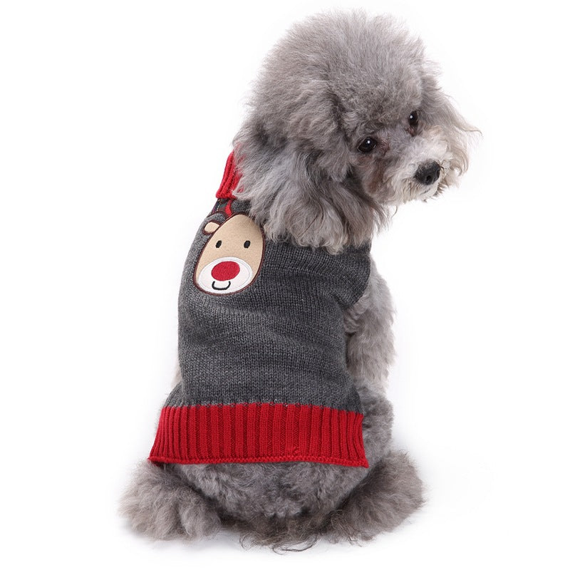 Christmas Dog Sweater Gray Fawn Knitted Pet Apparel