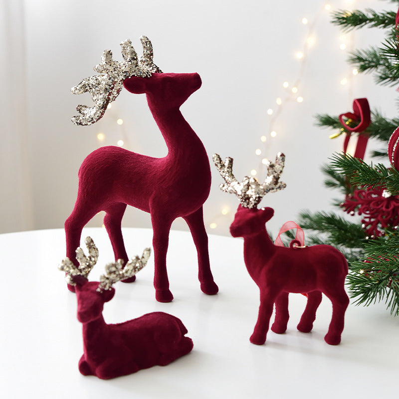 Flocked Reindeer Christmas Ornament with Glitter