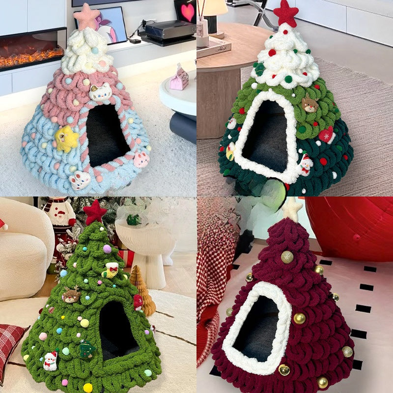 Christmas Tree Felt Cat Bed
