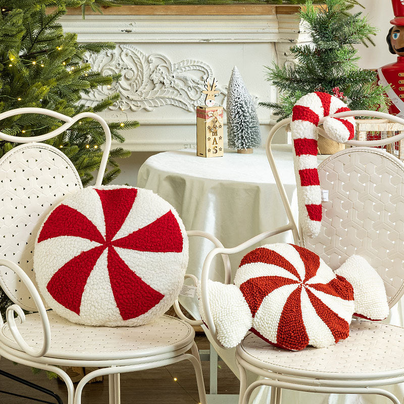 Christmas decorative candy crutch pillow in red and white