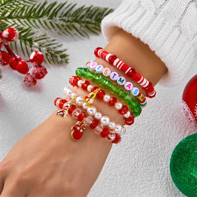 Christmas set of elastic polymer clay bead string jewelry