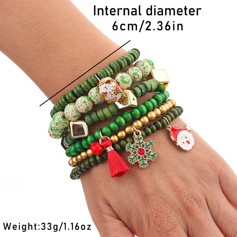 Holiday Christmas Layered Bracelet Set with Snowflake Pendant