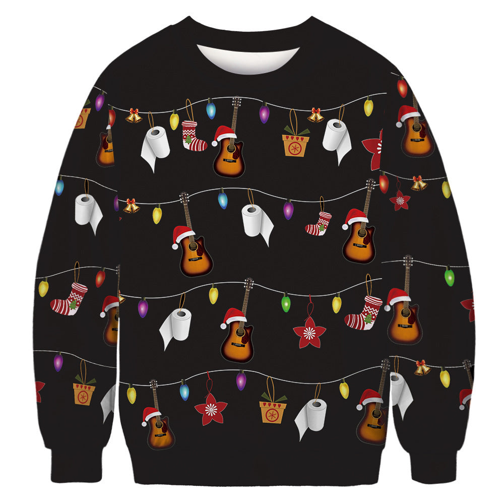 3D Printed Funny Chest Hair Couple Sweatshirt Long Sleeve Pullover Christmas Top