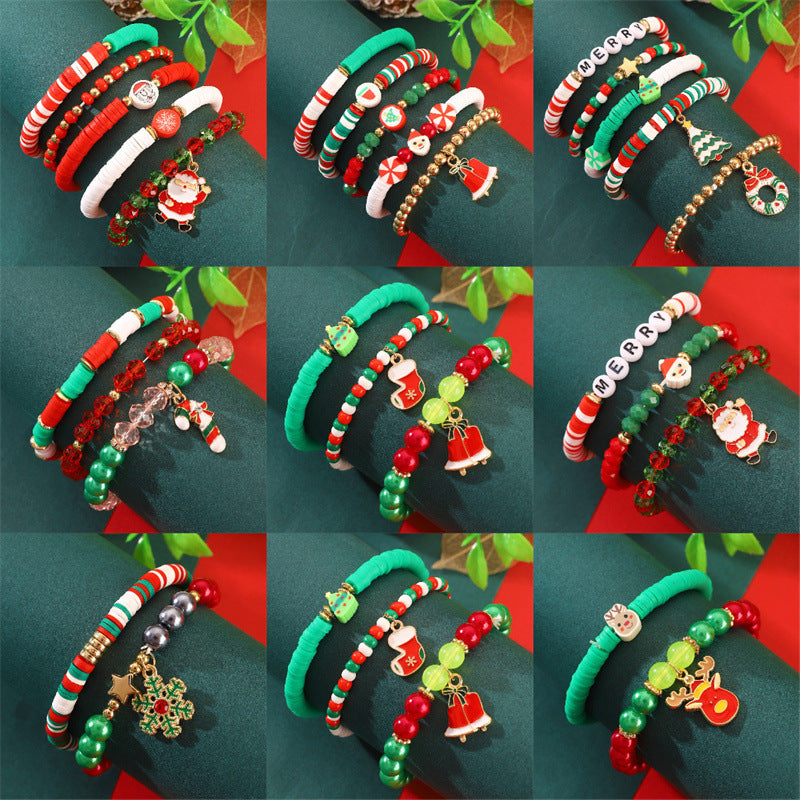 Christmas Bracelet Soft Clay Beaded Christmas Bracelet Set Santa Claus Bracelet