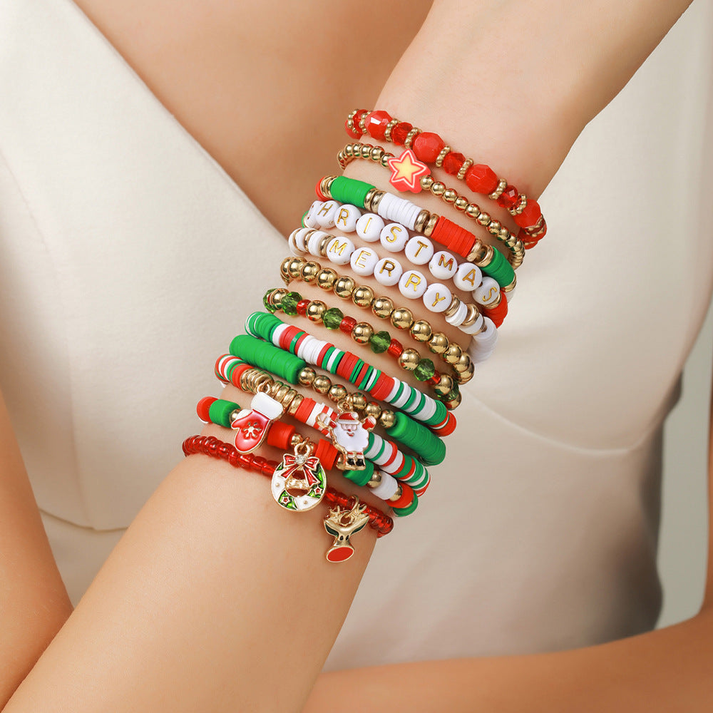 Christmas Beaded Bracelet Alloy Pendant Hand Chain
