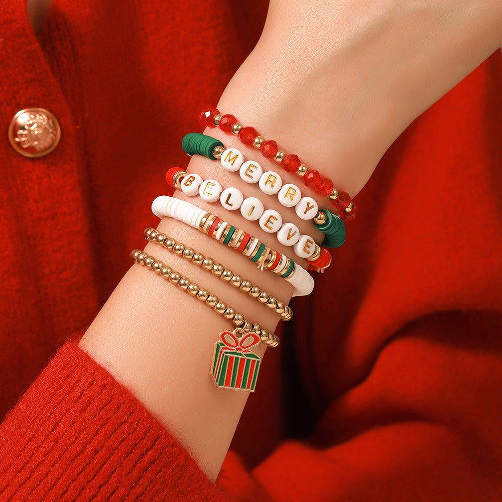 Christmas Beaded Bracelet Alloy Pendant Hand Chain