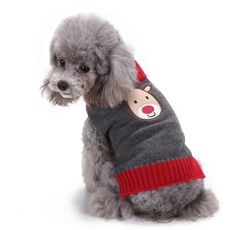 Christmas Dog Sweater Gray Fawn Knitted Pet Apparel