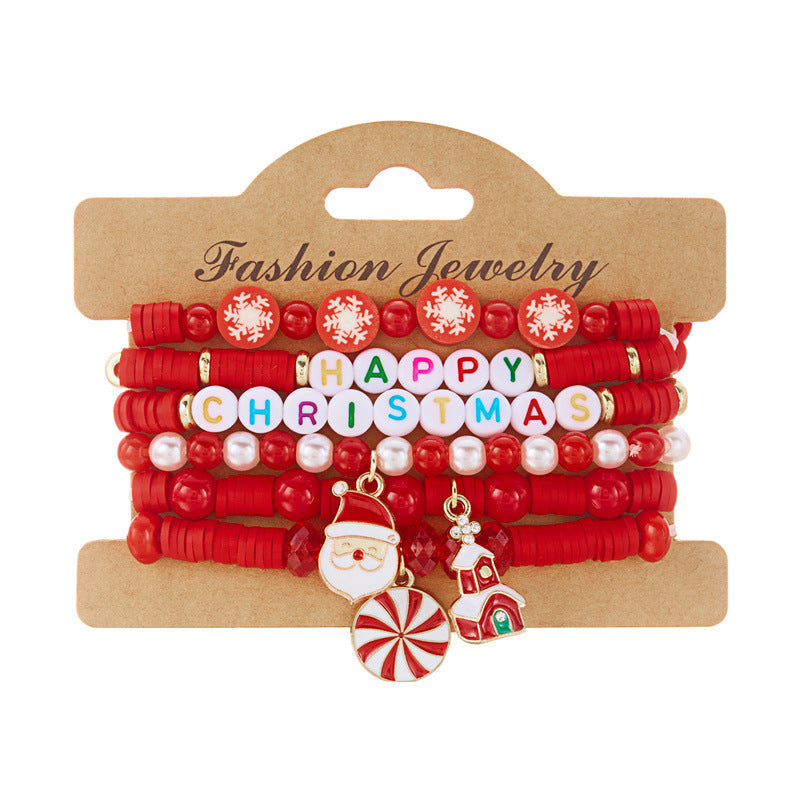 Christmas set of elastic polymer clay bead string jewelry