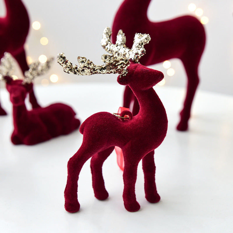 Flocked Reindeer Christmas Ornament with Glitter