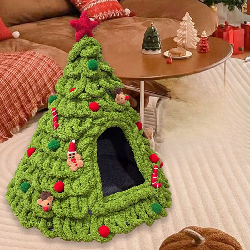 Christmas Tree Felt Cat Bed