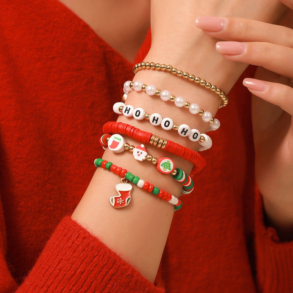 Christmas Beaded Bracelet Alloy Pendant Hand Chain