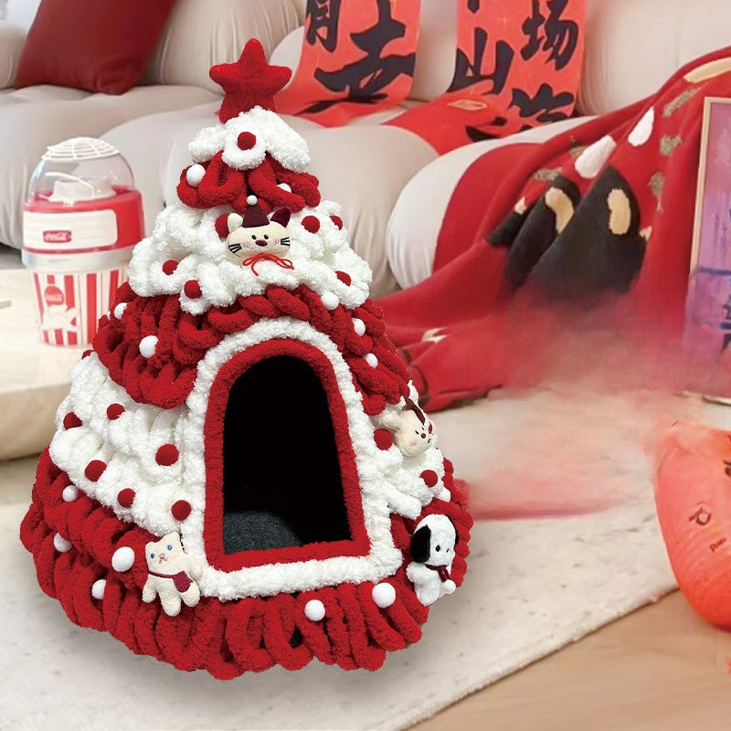 Christmas Tree Felt Cat Bed