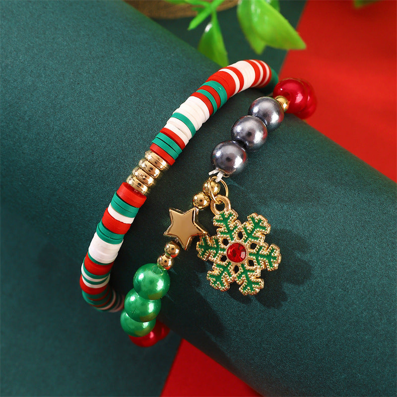Christmas Bracelet Soft Clay Beaded Christmas Bracelet Set Santa Claus Bracelet