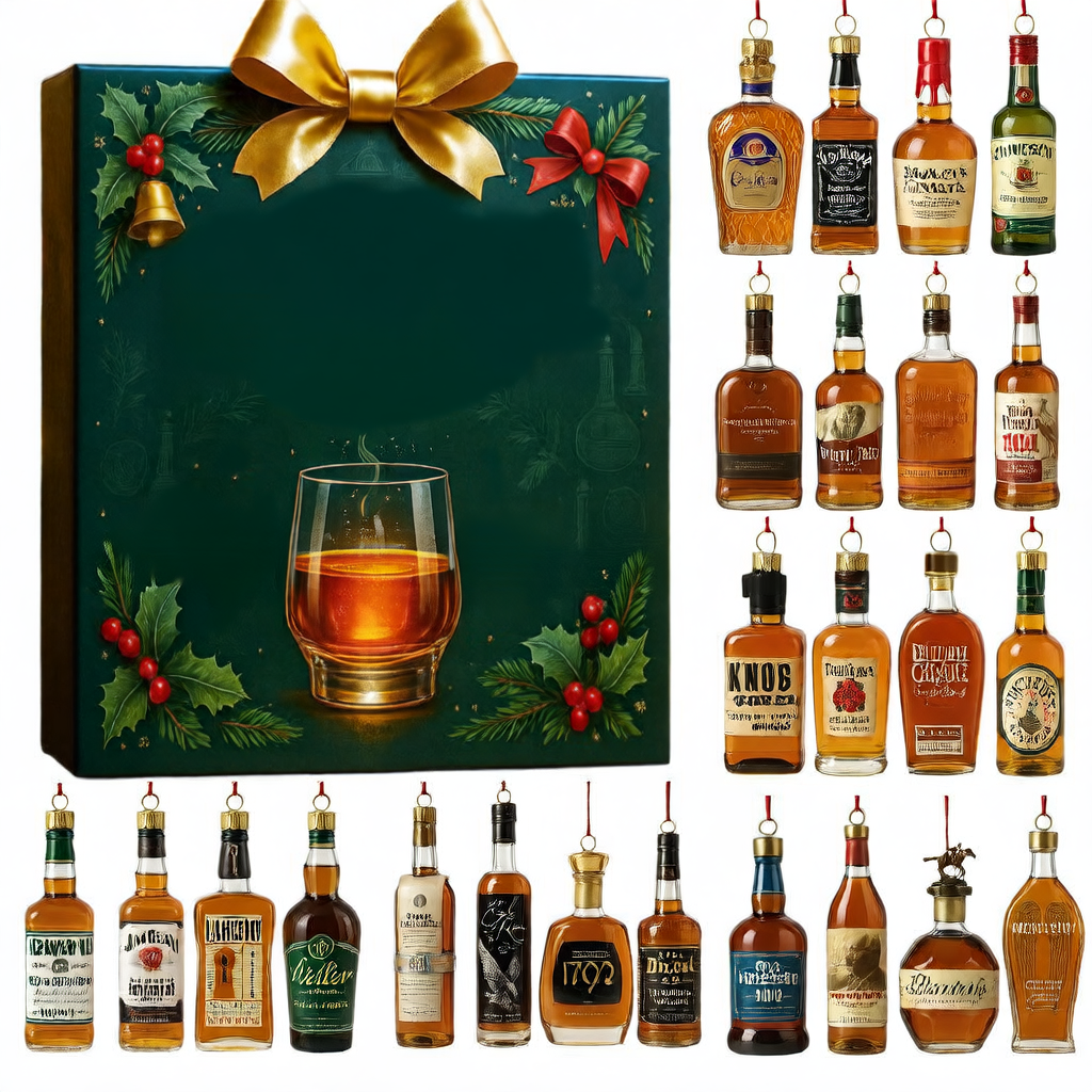 Whiskey-Bottle Acrylic Christmas Advent Calendar Ornaments