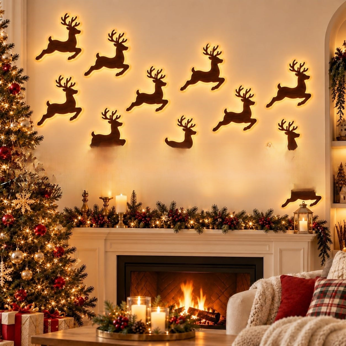 Lighted Santa and Reindeer Wall Decor