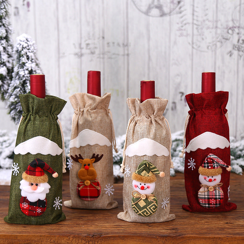 Christmas Linen Wine Bottle Cover Decorative Doll