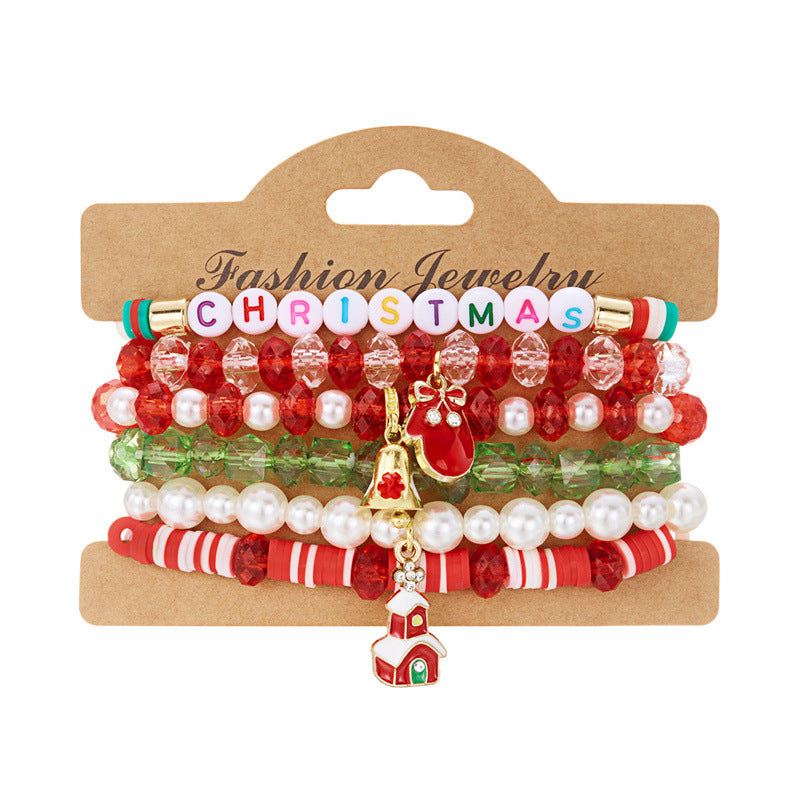 Christmas set of elastic polymer clay bead string jewelry