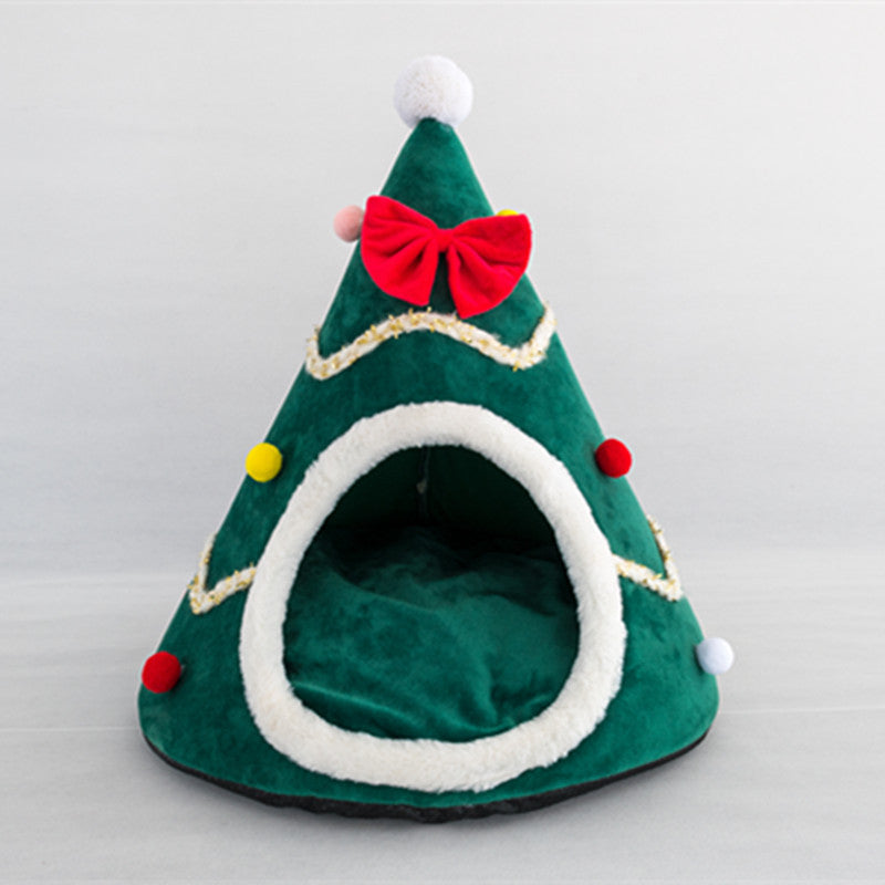 Christmas Tree Pet Nest with Bow