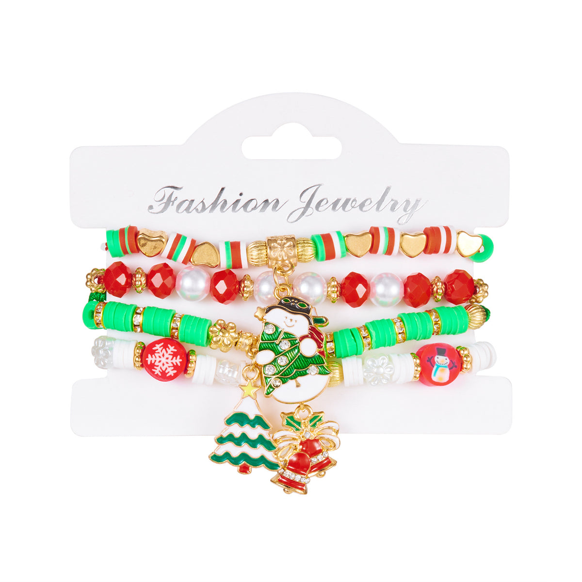 Christmas Series Pearl Soft Clay Rice Bead Bracelet Santa Bell Elk Pendant Bracelet Set