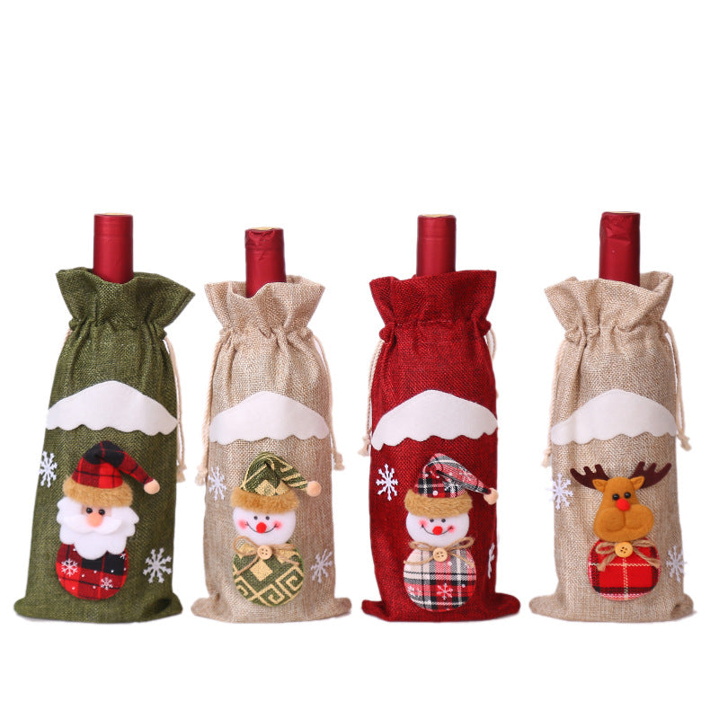 Christmas Linen Wine Bottle Cover Decorative Doll